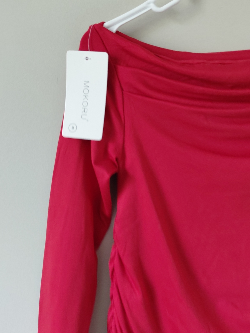 Red Off-Shoulder Ruched Mini Dress - Picture 2 of 5